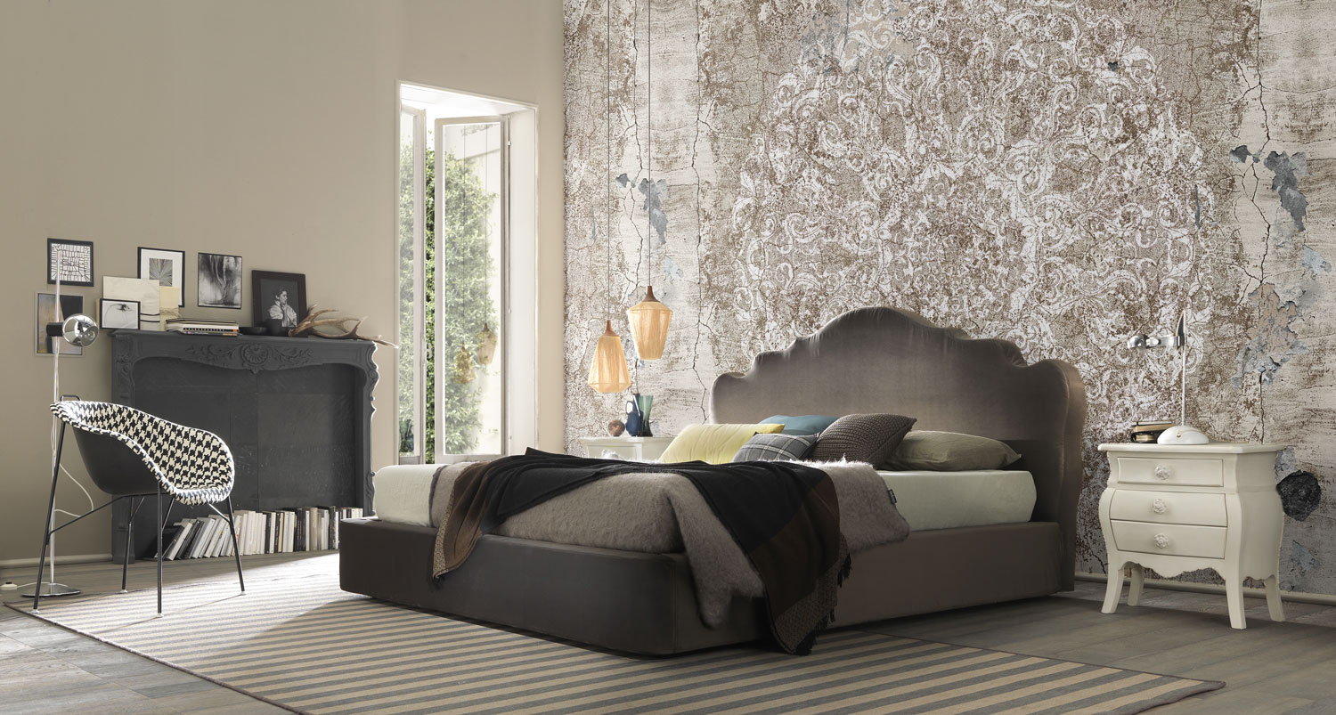 Letto tessile rivestimento in velluto con carta da parati Floreale Crackle 